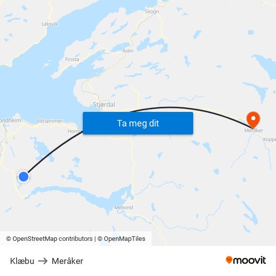 Klæbu to Meråker map