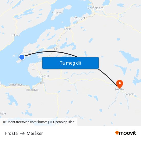 Frosta to Meråker map