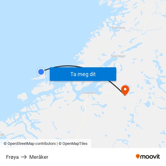 Frøya to Meråker map