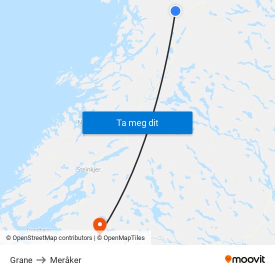 Grane to Meråker map