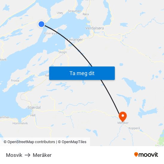 Mosvik to Meråker map