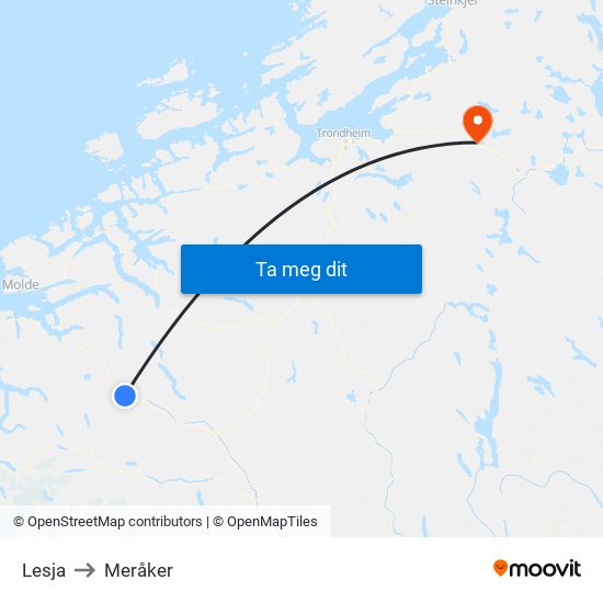 Lesja to Meråker map