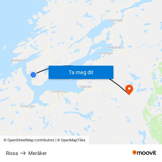 Rissa to Meråker map