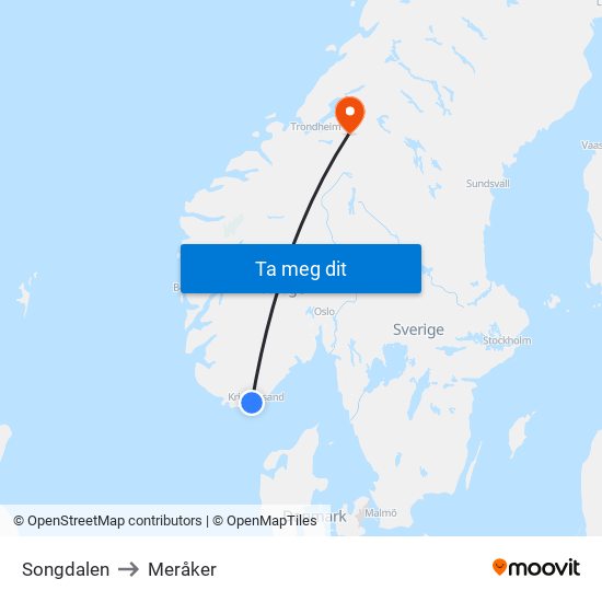 Songdalen to Meråker map