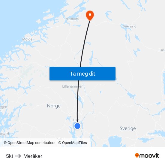 Ski to Meråker map