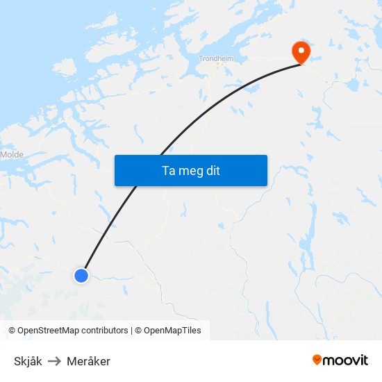Skjåk to Meråker map