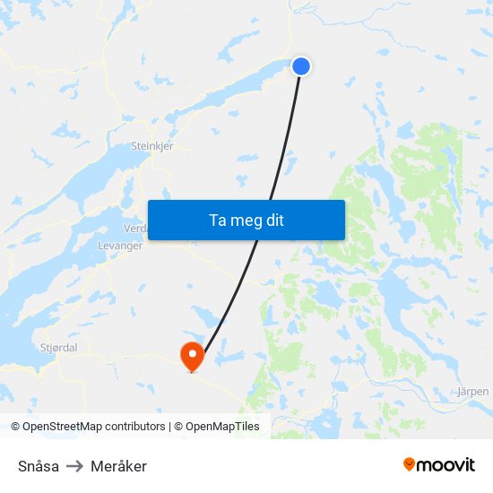 Snåsa to Meråker map
