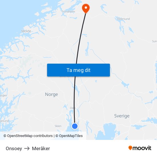 Onsoey to Meråker map