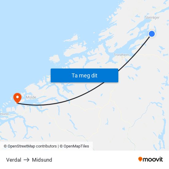 Verdal to Midsund map