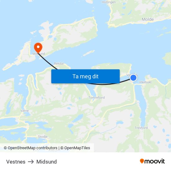 Vestnes to Midsund map
