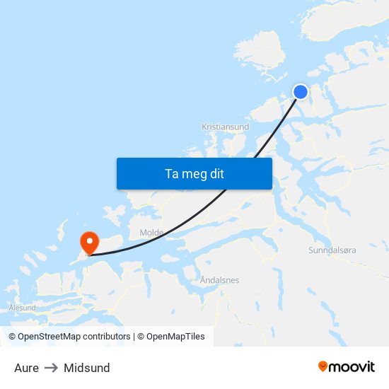 Aure to Midsund map