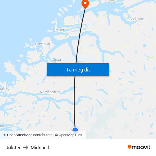 Jølster to Midsund map