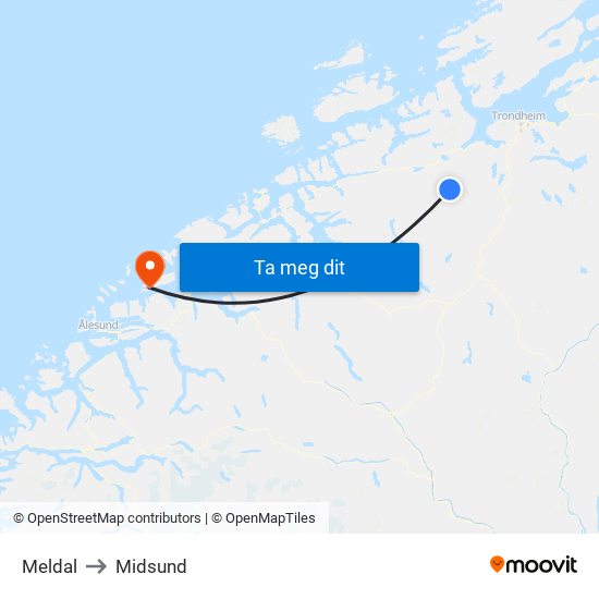 Meldal to Midsund map