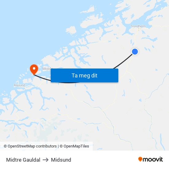Midtre Gauldal to Midsund map