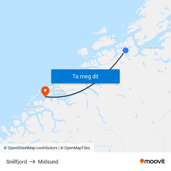 Snillfjord to Midsund map
