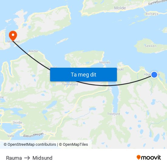 Rauma to Midsund map