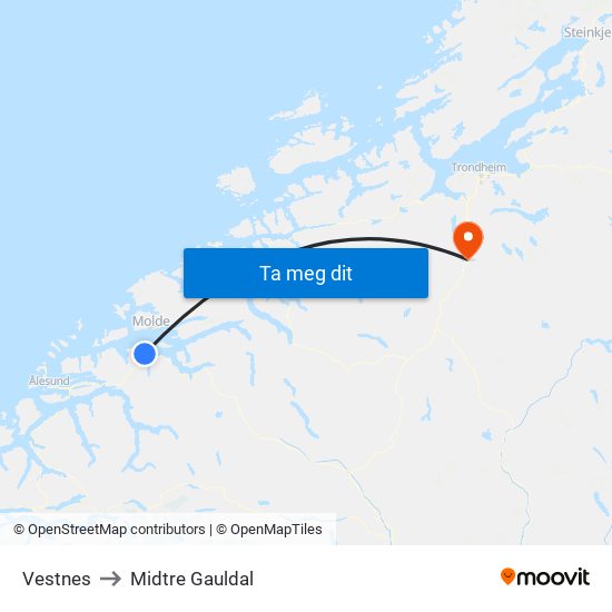 Vestnes to Midtre Gauldal map