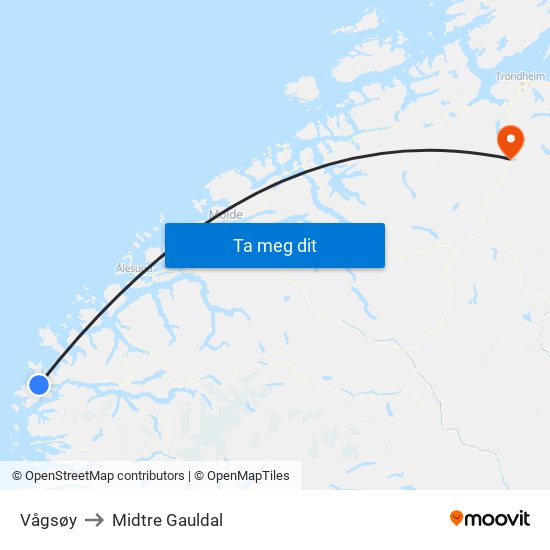 Vågsøy to Midtre Gauldal map