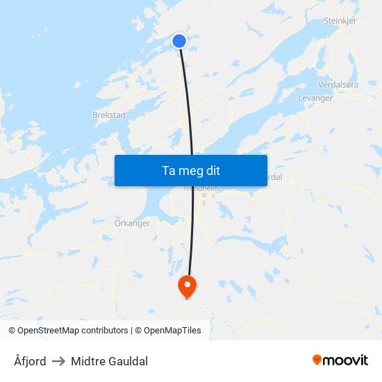 Åfjord to Midtre Gauldal map