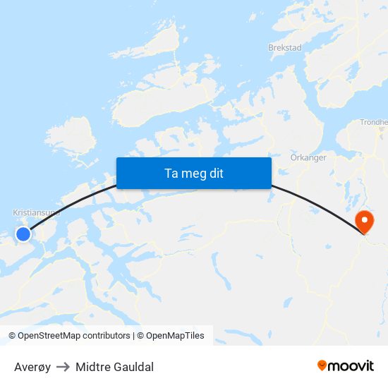 Averøy to Midtre Gauldal map