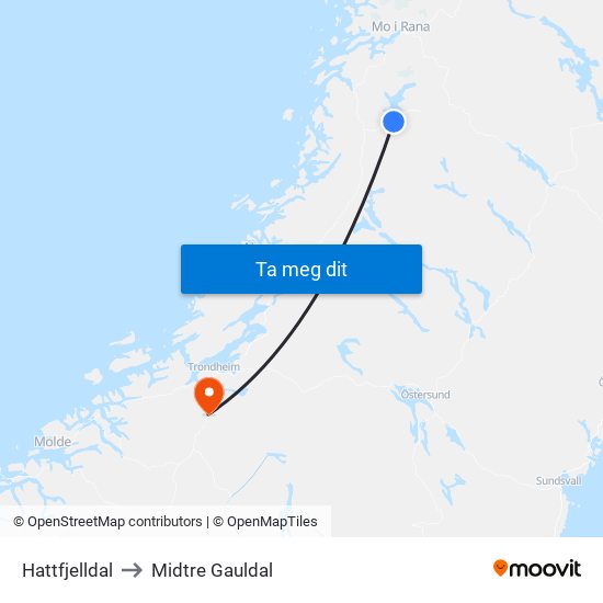 Hattfjelldal to Midtre Gauldal map