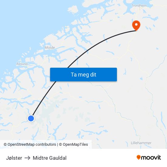 Jølster to Midtre Gauldal map