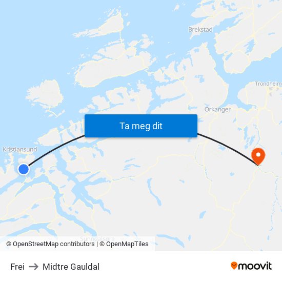 Frei to Midtre Gauldal map