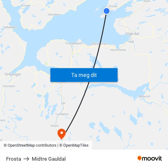 Frosta to Midtre Gauldal map