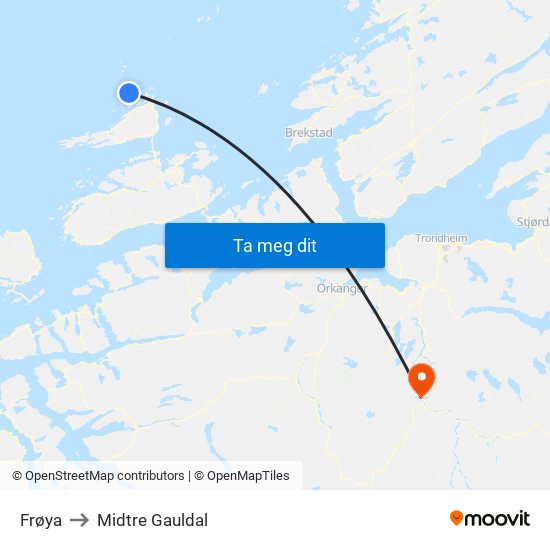 Frøya to Midtre Gauldal map