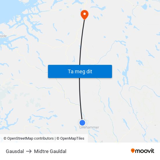 Gausdal to Midtre Gauldal map