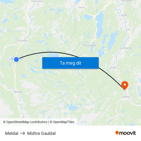 Meldal to Midtre Gauldal map