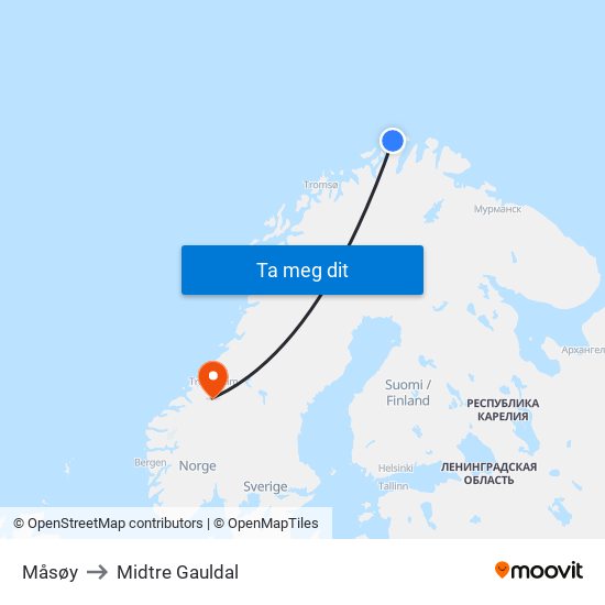 Måsøy to Midtre Gauldal map