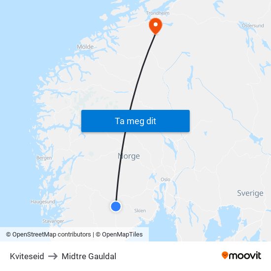 Kviteseid to Midtre Gauldal map