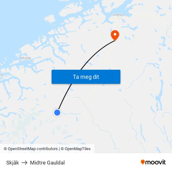 Skjåk to Midtre Gauldal map