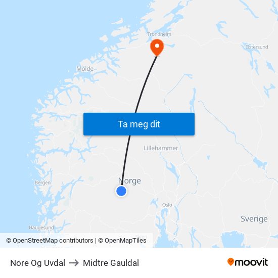 Nore Og Uvdal to Midtre Gauldal map