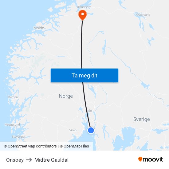 Onsoey to Midtre Gauldal map