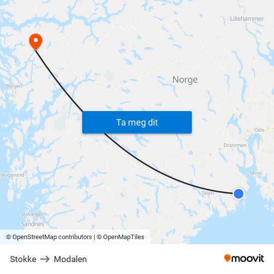 Stokke to Modalen map