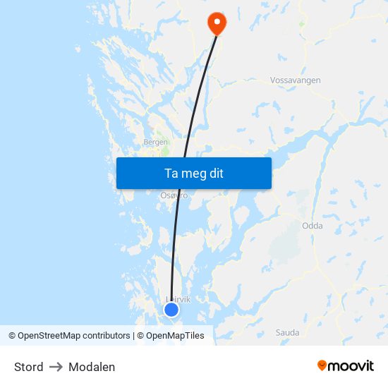 Stord to Modalen map