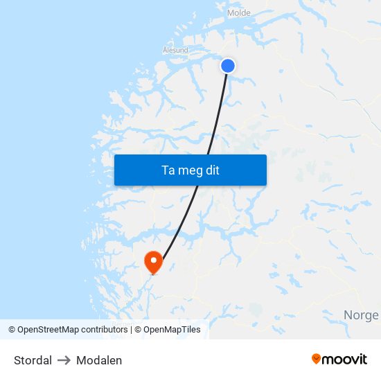 Stordal to Modalen map