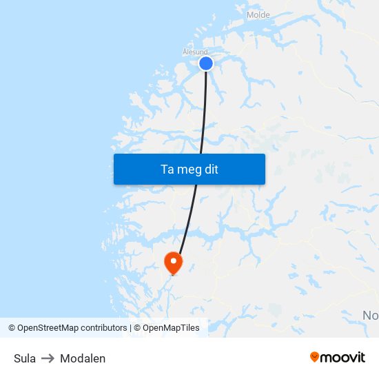 Sula to Modalen map