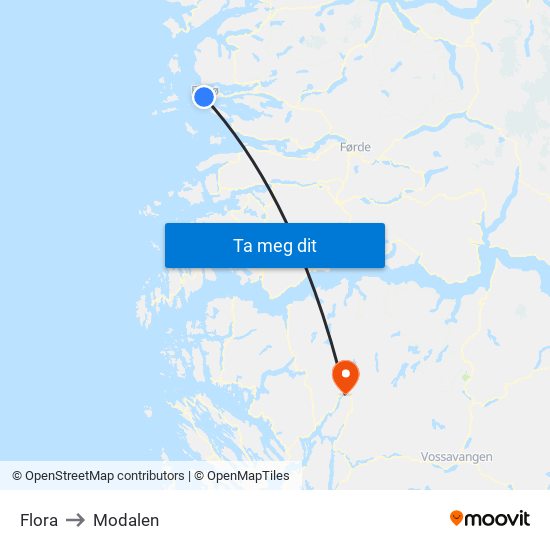 Flora to Modalen map