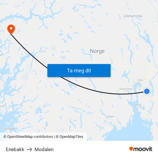 Enebakk to Modalen map