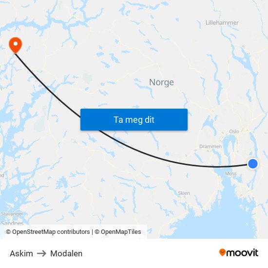 Askim to Modalen map