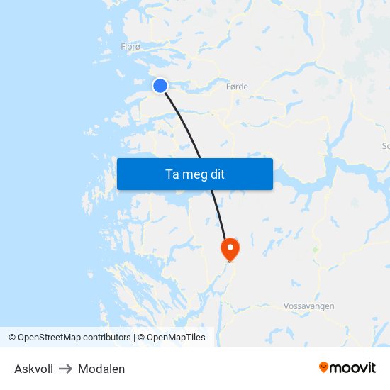 Askvoll to Modalen map