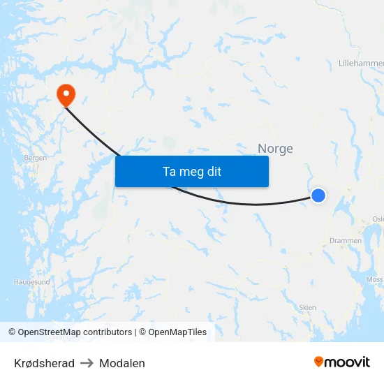 Krødsherad to Modalen map