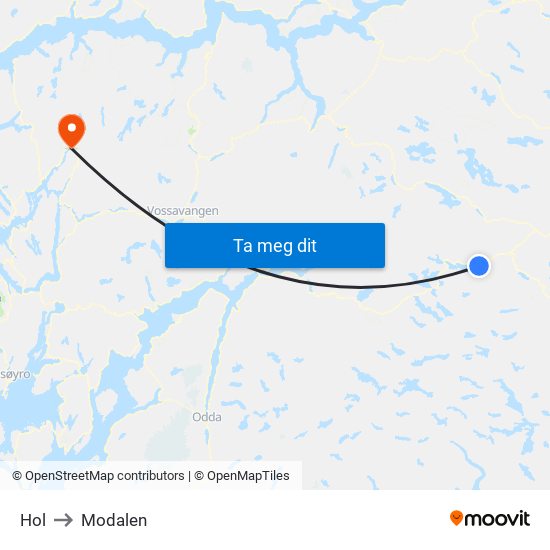 Hol to Modalen map