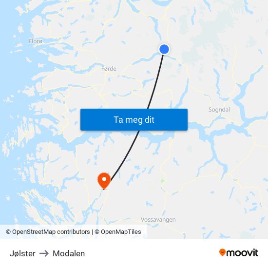 Jølster to Modalen map