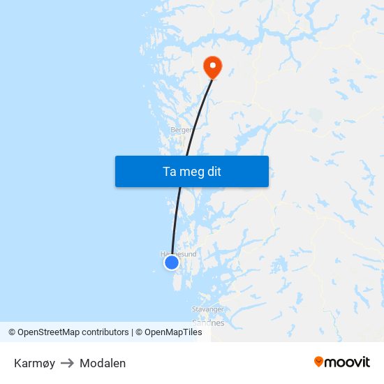 Karmøy to Modalen map