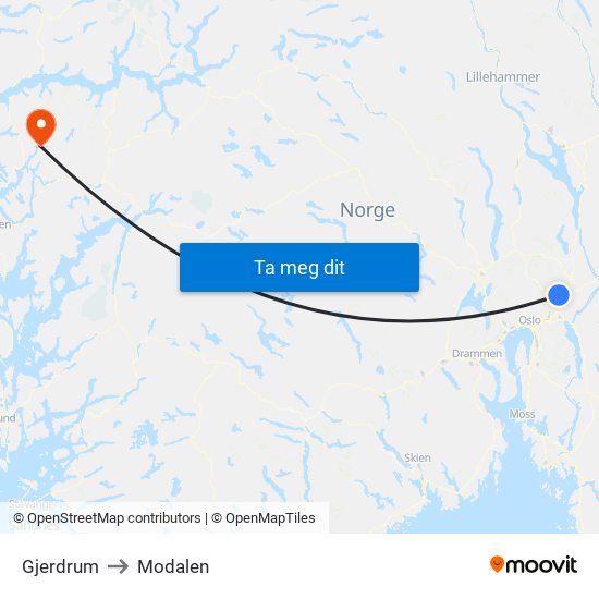 Gjerdrum to Modalen map