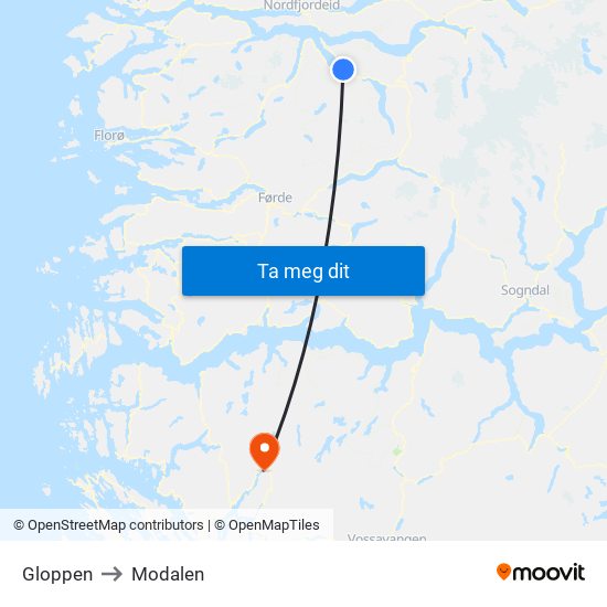 Gloppen to Modalen map